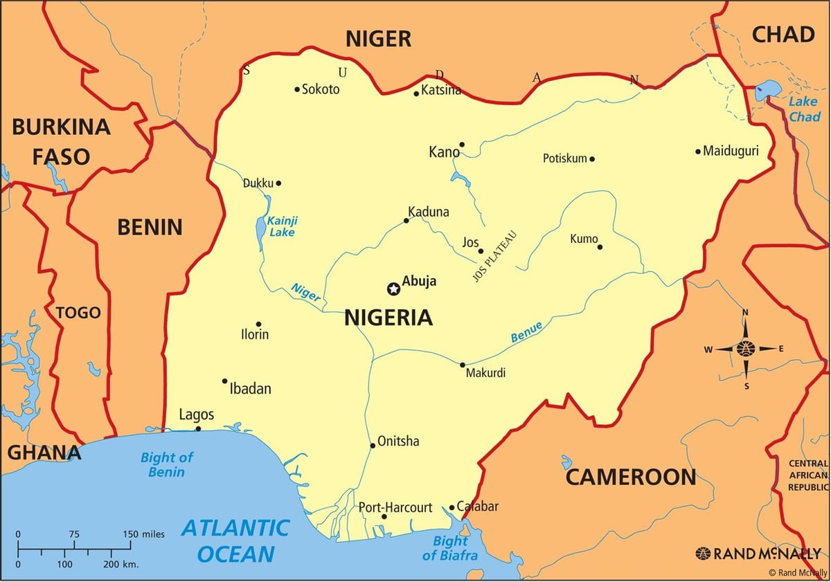 ਨਕਸ਼ਾ ਨਾਈਜੀਰੀਆ ਦੇ ਦਿਖਾ ਨਦੀ ਨਾਈਜਰ ਅਤੇ benue