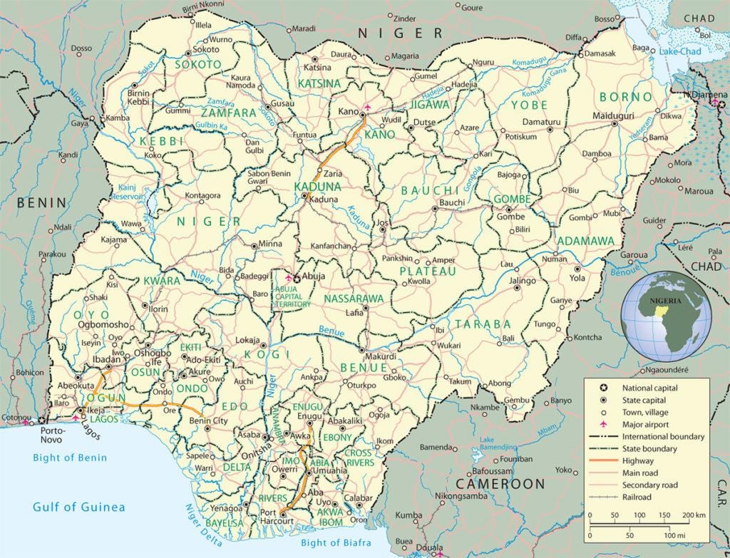 ਨਕਸ਼ਾ ਨਾਈਜੀਰੀਆ ਦੇ ਦਿਖਾ ਰਾਜ ਅਤੇ capitals