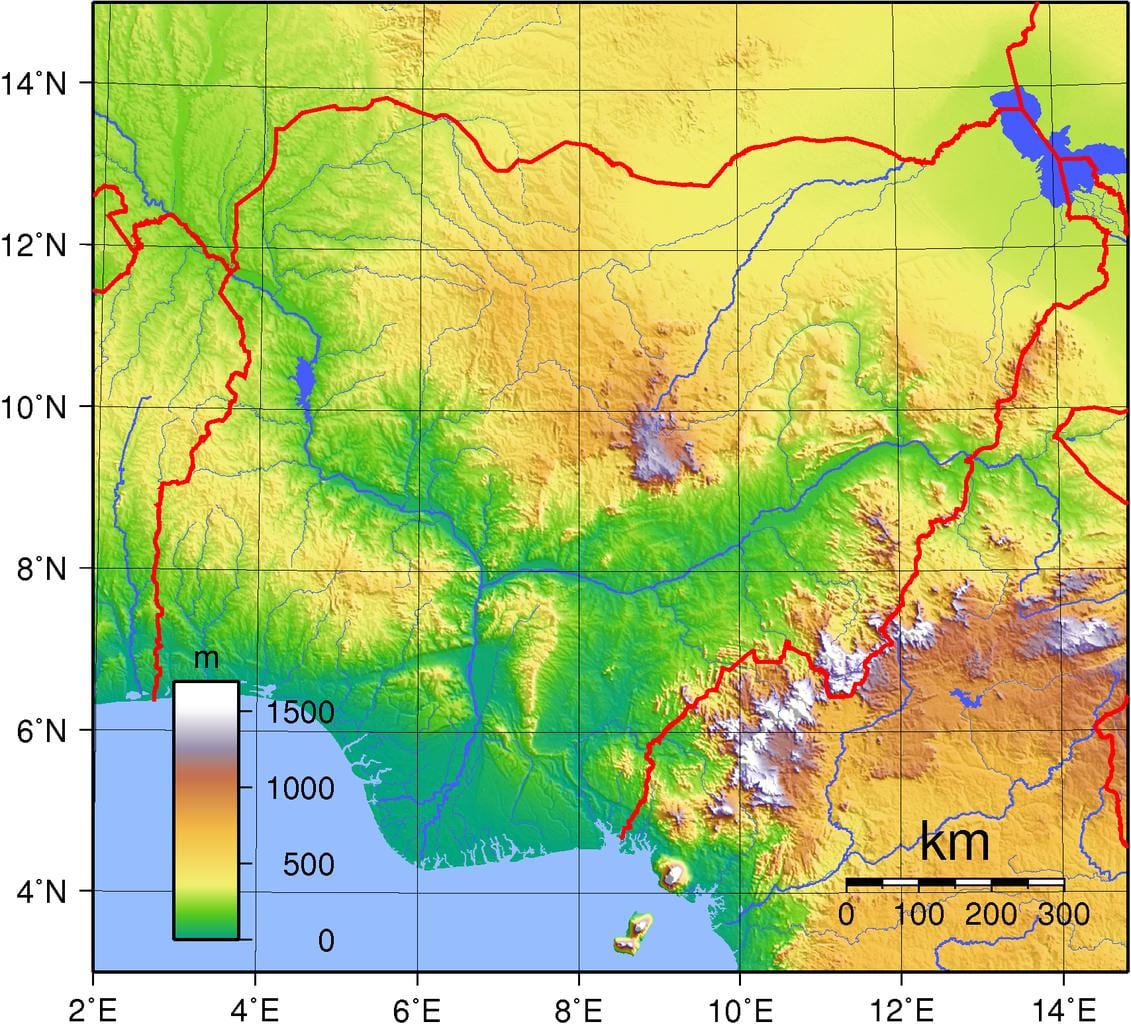 ਨਕਸ਼ਾ ਨਾਈਜੀਰੀਆ ਦੇ topographic